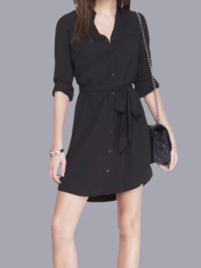 Express Black Button-Front Mini Shirt Dress